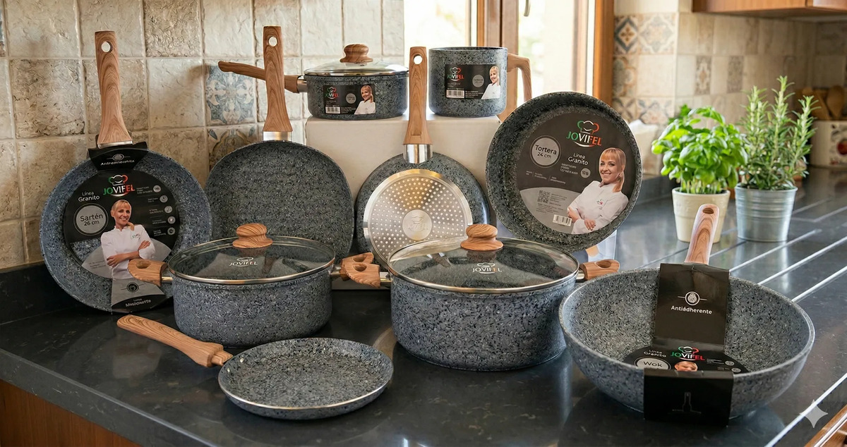 Kit de panelas em ambiente de cozinha
